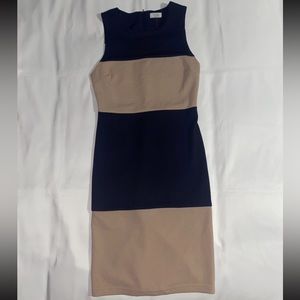 Tobi Tank Top Bodycon Navy & Tan/Nude Knee Length Dress